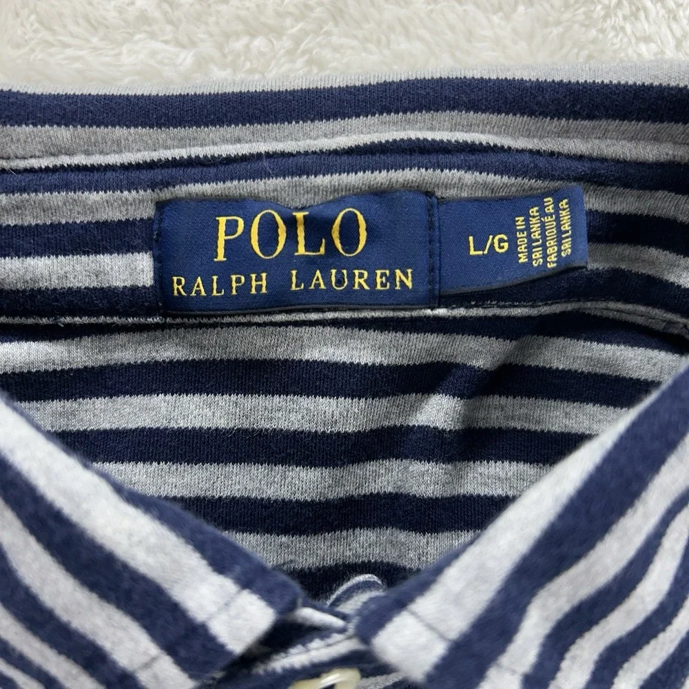 Polo Ralph Lauren Polo Shirt Men's L Gray/Blue Striped Stretchy Soft Check Meas.